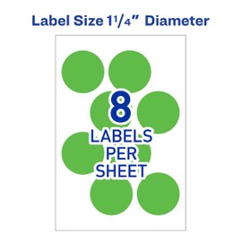 Avery 5498 Removable Print or Write Color Coding Labels for Laser Printers, 1-1/4" Round - Neon Green (Pack of 400)