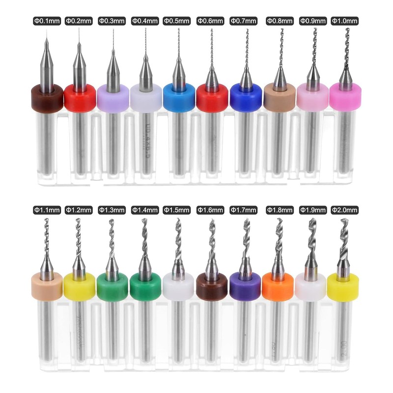 KEWAYO 20pcs PCB Drill Bits Set Spiral Flute Carbide 0.1mm-2.0mm