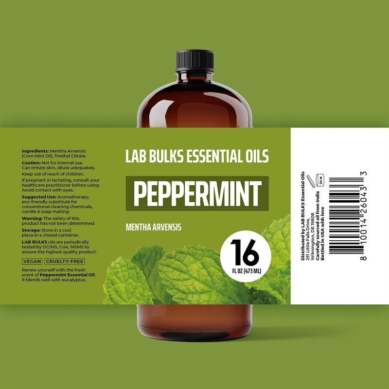 Lab Bulks Essential Oil Peppermint Essential Oil, 16 oz Bottle