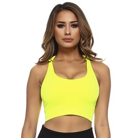 Seamless Performance Style Sports Bra with Hoodie Color Neon Yellow Size S/M