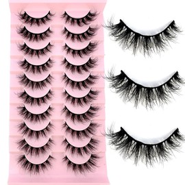10 Pairs Pack of 5D Wispy Mink Eyelashes - Cat Eye Effect, Voluminous & Fluffy Mink Lashes - Ideal for Daily and Party Wear (10Pairs-hei808)