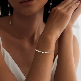 SULIUDAJI Pack of 2 14K Women's Pearl Bracelet, Heart Pearl Bracelet, Pearl Bracelet, Freshwater Pearls, Heart Bracelet, Bracelet Made of Gold and Silver Pearls, Suitable for Women, Girls, Birthday