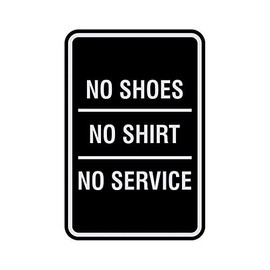 Signs ByLITA Portrait Round No Shoes No Shirt No Service Sign with Adhesive Tape, Mounts On Any Surface, Weather Resistant, Indoor/Outdoor Use (Black/Silver) - Medium