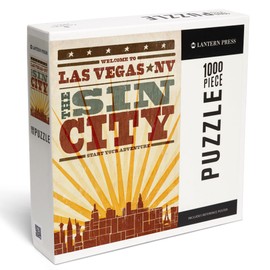 Lantern Press 1000 Piece Challenging Jigsaw Puzzle, Las Vegas, Nevada, Skyline and Sunburst Screenprint Style