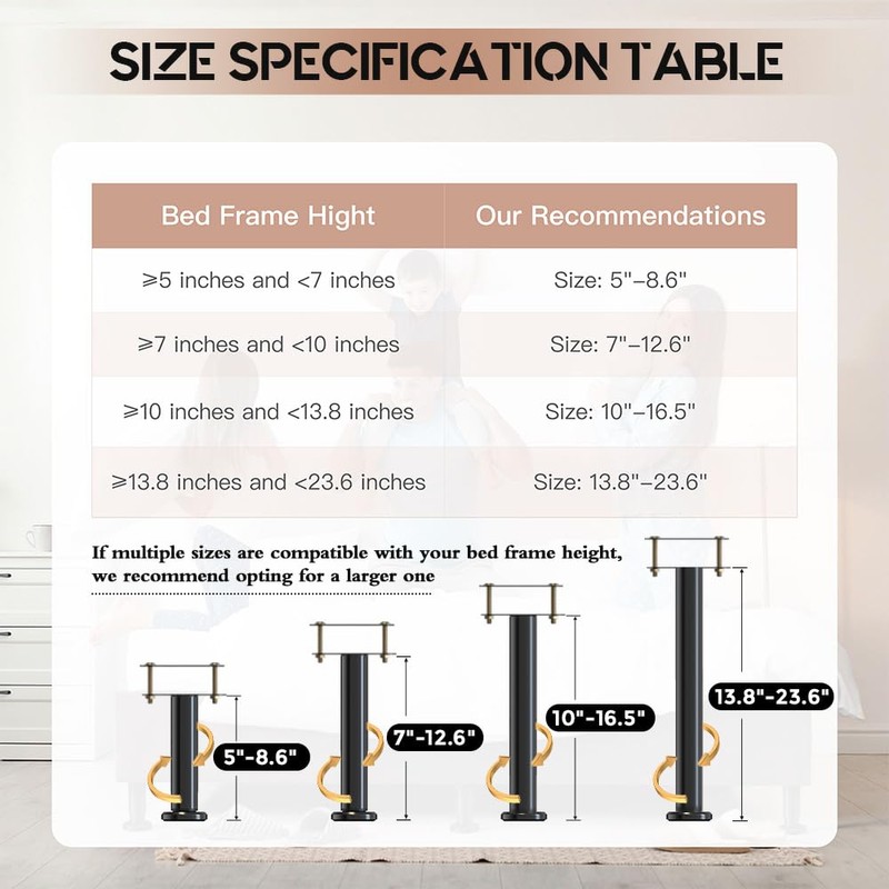 YUEYIN Under Bed Metal Support Legs, Adjustable Height Bed Frame