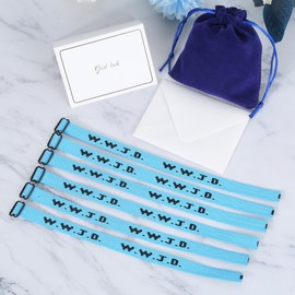 Meajjew 6PCS WWJD Bracelet Bulk, Christian Gifts Adjustable Bracelets, WWJD Jesus Bracelets Pack - What Would Jesus Do Bracelet for Men Women, 6 Blue