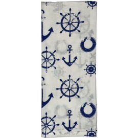 Set of 4, 100% Cotton, Coastal Nautical Anchor and Sailingboat Design, Kitchen Towel Set, Include 2 Kitchen Towels, 1 Pot Holder & 1 Ovenmitt.