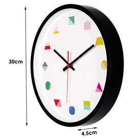Topkey Wall Clock 12 Inch Silent Non Ticking Geometric Numbers Modern Clock for Living Room Bedroom Kitchen Kids Room - Black