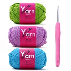 Sekafris Crochet Yarn with Cotton Yarn for Crocheting - Crochet Knitting Yarn for Beginners with Easy-to-See Stitches - Yarn for Crocheting - Chunky Yarn (Emerald Green+Pale Purple+Lake Blue)