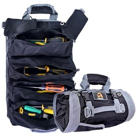 Abrix Bag Tool Organizer - Roll Up Tool Bag with Detachable Pockets | Ultimate Portable Mechanic Tool Bag | Ideal Gifts for Him | Small Car Tool Bag | Multi-Purpose Roll-up tool Bag Organizer