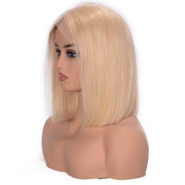 Msthoo 13x4x1 T Part Human Hair Wigs Blonde Ear To Ear Lace Frontal Bob Lace Front Wig 613 Straight Middle Part for Women 150% Density 8 inches