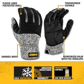 DEWALT DPG751 Unisex Padded Palm Fleece Slip-On Cold Weather Glove with Touchscreen - Black/Gray - Size Large