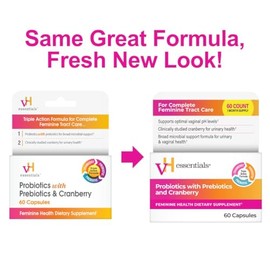 vH Essentials - Probióticos y Prebióticos con Arándano Salud Femenina 60 Cápsulas