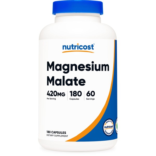 Nutricost Magnesium Malate 420mg, 180 Capsules - 420mg of Magnesium Per Serving, 60 Servings - Vegetarian, Non-GMO, Gluten Free
