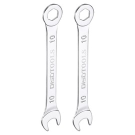 sourcing map 2Pcs Thin Combination Wrench Metric 10mm 6-Point Ended Box 15 Degree Offset Open End CR-V Chromes Plated Steel, Silver