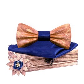 HZQIFEI Wooden Bow with Square Fabric and Wooden Brooch for Gift, Reception, Wedding, C7, One Size, C7