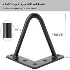 Osring 4 Inch Hairpin Legs Solid Steel Furniture Table Leg 4pcs, Heavy Duty Hairpin Feet 3/8” Dia 2 Rods Furniture Legs Black with Protector Pads for TV Stand, Wood Table and Coffee Table