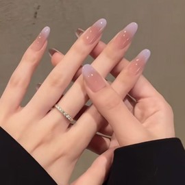 POKENGDA Almond Press on Nails Design,Nail glue included,Cute Acrylic Medium Fake Nails,Reusable French Acrylic Daily False Nail Kits for Women