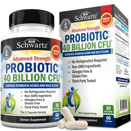 Probióticos y Prebióticos 40 Billones CFU, Suplemento Alimenticio con Corazones de Agave Azul, Astragalus y Lactobacillus Acidophilus, Para Mujer y Hombre, 60 Cápsulas