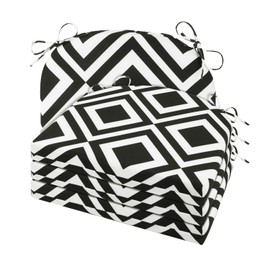 cozyide Outdoor Chair Cushions, Waterproof Patio Seat Cushions with Adjustable Straps, Round Corner Patio Chair Cushions for Garden, Black Geometry, 17x16x2 Inch (Pack of 4)