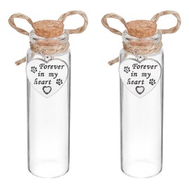 DELORIGIN 2pcs Pet Hair Glass Memorial Bottle Glass Tube Wishing Bottle with Heart Pendants and Cork Stopper Dog Cat Keepsake Memorial Urn Pet Remembrance Gift Sympathy Glass Vial for Pet Ashes Hair