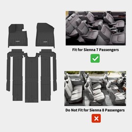 LASFIT Floor Mats Fit for Toyota Sienna 2021-2024 2025 (7 Passengers) All Weather TPE Custom Fit Floor Liner for Toyota Sienna 7 Seats Front and Rear Car Mats, Black