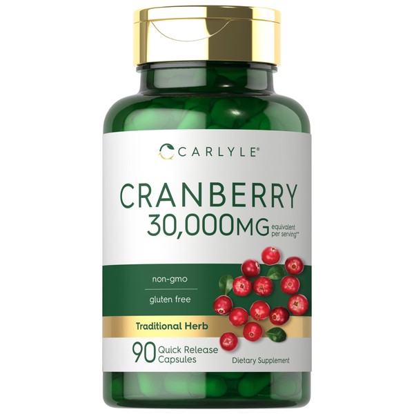 Carlyle Cranberry Supplement | 30,000mg | 90 Capsules | Non-GMO and Gluten Free Formula | Cranberry Pills from Concentrate Extract