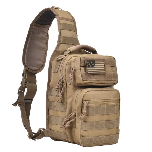 REEBOW GEAR Tactical Sling Bag Military Single Shoulder Backpack Pack Range Bags Tan