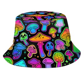 Mushrooms neon Art Bucket Hat Fishing Hats Summer Travel Beach Sun Uv Protection Packable Fisherman Cap for Men Women Teens