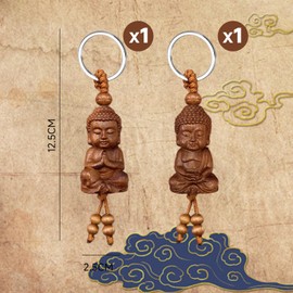 Pack of 2 Buddha Keychains, Wooden Pendant Keychain, Unisex, Bag Key Chain, Key Accessories, Buddhist Meditation Gift, brown, Unit size, Modern