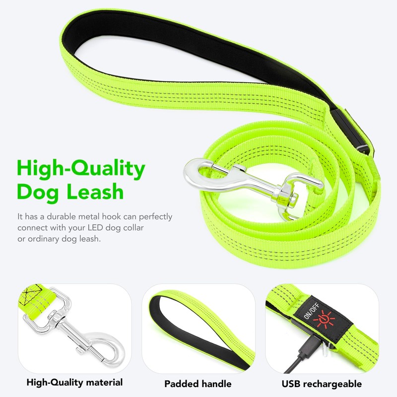 Colaseeme LED Dog Lead Green with 3 Reflective Wires