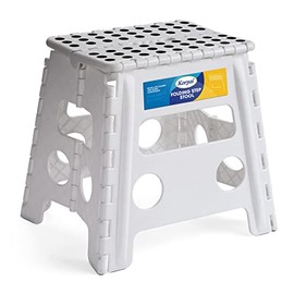 Korpai 13" Folding Step Stool for Adults and Kids Holds Up to 300 lbs ,Non-Slip Folding Stools with Portable Handle, Compact Plastic Foldable Step Stool for Bathroom,Bedroom, Kitchen,White,1PC
