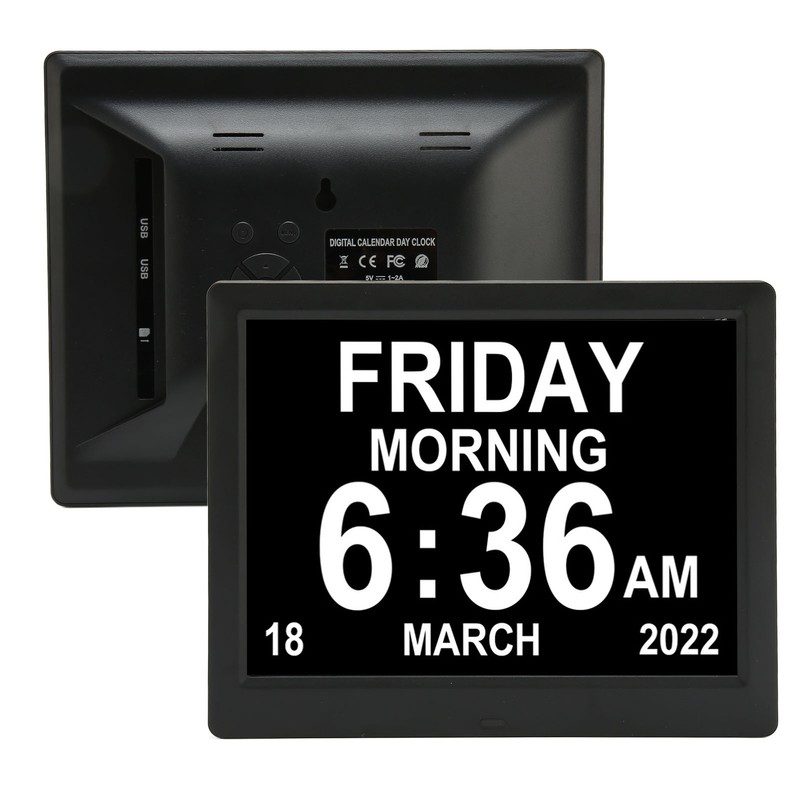 8.7inch Digital Day Calendar Clock Auto Dimming Large Display Medication