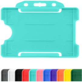 CKB LTD 10x Turquoise Single Sided Rigid Slide in Open Faced ID Card Badge Holders Horizontal/Landscape Identity Plastic Pass Protector - Holds a 86mm 54mm cr80 Credit Card Sized