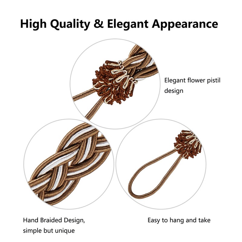 Blulu 6 Pieces Braided Curtain Tiebacks Rope Belt Curtain Ties