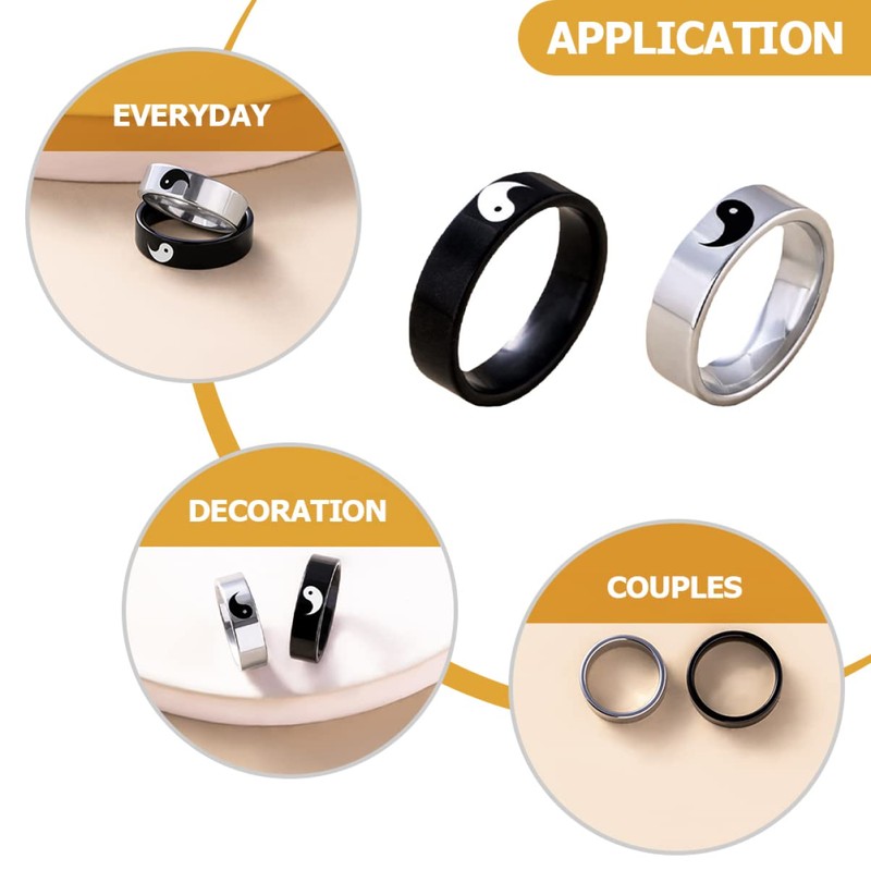 SAFIGLE 2sets 2pcs Couple Rings Decorative Tai Chi Gossip Sign