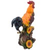 Classic Proud Rooster Statue on Old-fashioned Wagon Wheel with Sunflower