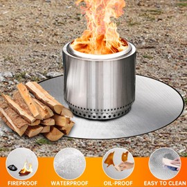 DocSafe 38 x 38 inches Round Fire Pit Mat, Upgraded 4-Layer Under Grill Mat Protector for Decks,Patios,BBQ, Heat Insulated Indoor Fireplace Pad, Oil-Proof and Reusable and Waterproof,Black and Silver