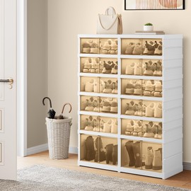 YITAHOME 6 Tiers-24 Pairs Shoe Storage Box for Closet, Plastic Folding Shoe Cabinets with Magnetic Doors, Easy Assembly Shoe Rack Sneaker Organizer for Entryway, Living Room, Bedroom (White)