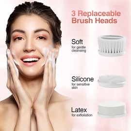 TOUCHBeauty TB-0525AP Facial Cleansing Brush, Face Brush with 3 Exfoliating Brush Attachments and 2 Speeds, Complete Face Spa System for Gentle Exfoliation and Deep Cleansing (Pink)