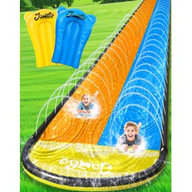 JAMBO XL Premium 20Ft Slip Splash and Slide with 2 Bodyboards, Heavy Duty Water Slide with Advanced 3-Way Water Sprinkler System, Backyard Waterslide, Splash Mat, Outdoor Water Toys n Slides for Kids