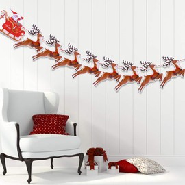 DERAYEE Banner, Christmas Bunting, Christmas Reindeer, Banner, Sleigh, Christmas Banner, Banner, Decoration, Christmas, Home, Party