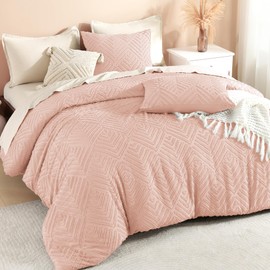 Litanika Blush Full Comforter Set, 3 Pieces Pink Tufted Boho Farmhouse Bedding Comforter Sets, Lightweight Fluffy Comforter Bed Set for All Season (79x90In Comforter and 2 Pillowcases)