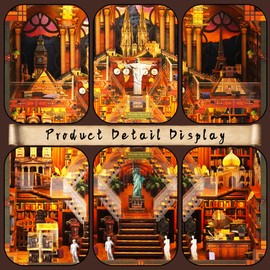 Book Nook Kit - DIY Miniature World Library Booknook - 3D Wooden Puzzle with LED Lights - Creative Bookshelf Insert & Educational Gift for Adults