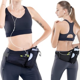 Waist Fanny Pack Waterproof Running Waist Bag Bumbags Cycling Bum Bag with Water Bottle Holder Travel Walking Dog Climbing Hiking Cycling Outdoor Sport Waist Bag with Reflective Strips (Black)