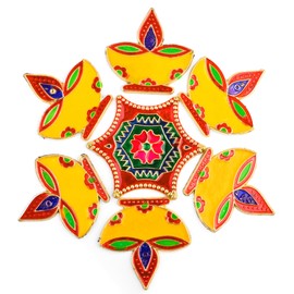 Acrylic Handcrafted Designer Colorful Rangoli for Home Temple Floor Interior Decor Decoration for Party Function Festival and Gifting Size- 8" (Yellow Diya)