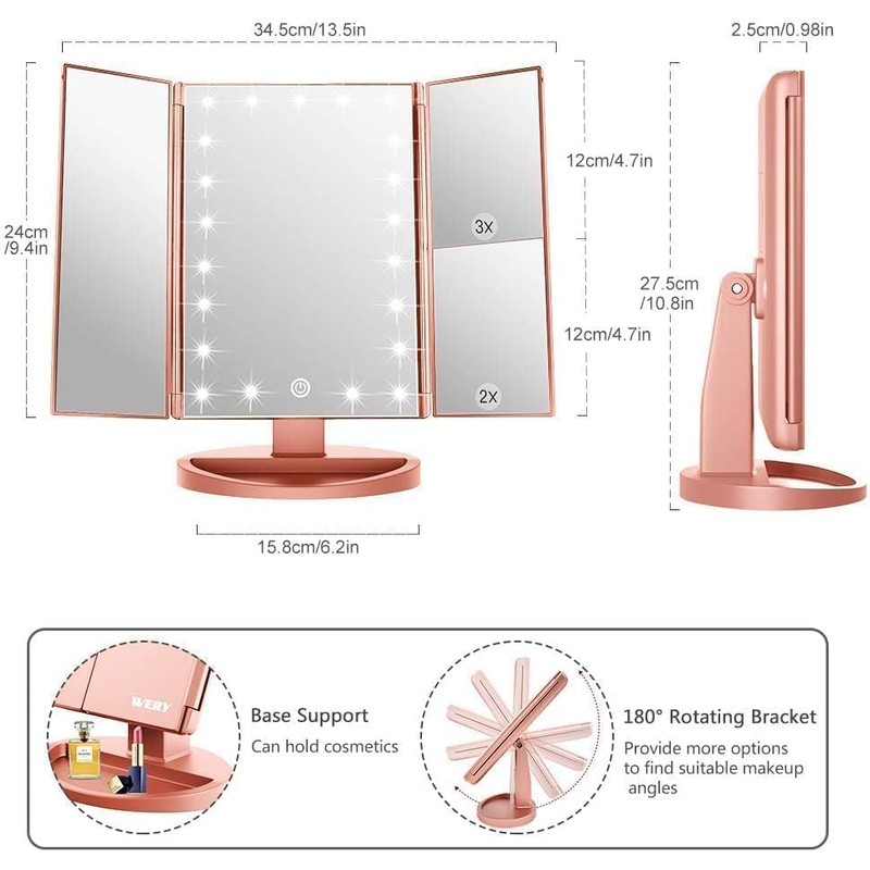 WEILY Makeup Mirror with 21 LED Lights,Two Power Supply Modes,