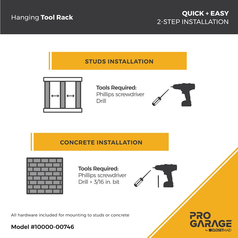 ClosetMaid ProGarage 2-Pack Garage Tool Organizer Racks, 8 Double Hooks,
