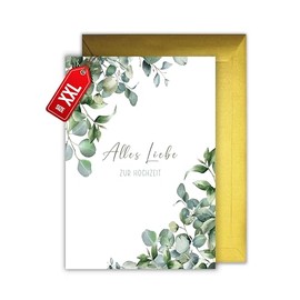 WBdesignz Greeting Card Envelope "Alles Liebe zur Hochzeit" (German Language) with Eucalyptus Leaves (XXL DIN A4)