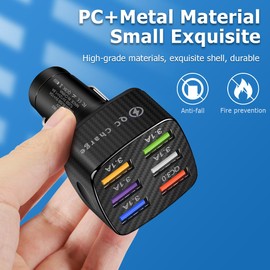 JNNJ Auto-Ladegerät-Adapter, 6 USB-Multiport Schnellladung Auto Ladeadapter, Auto Ladegerät Adapter Zigarettenanzünder Verteiler Steckdose, Automobil-Universal-Innenraum Dekoratives Zubehör(Schwarz)